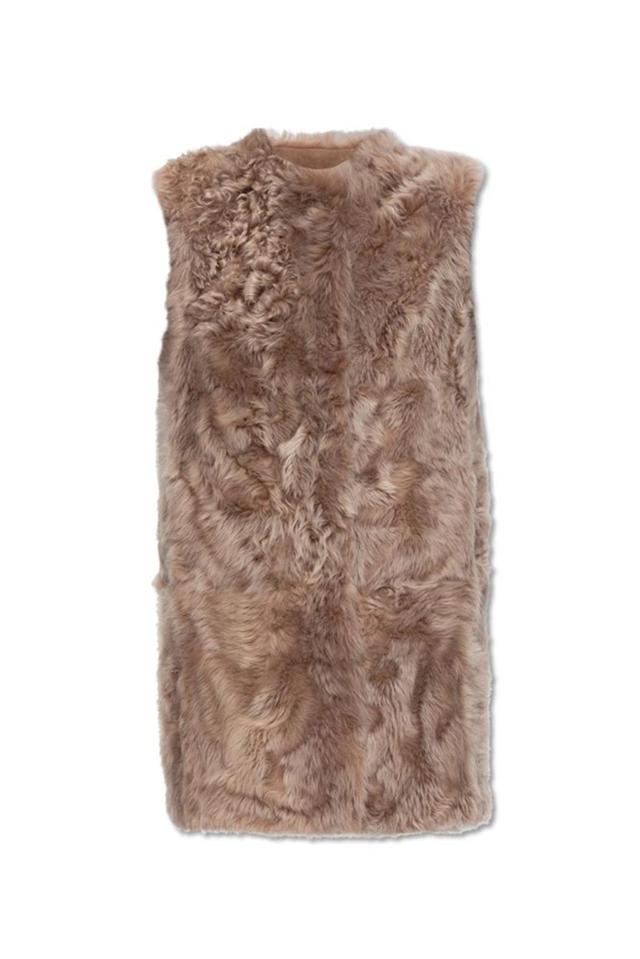 Faux-fur Sleeveless Coat In Beige Product Image