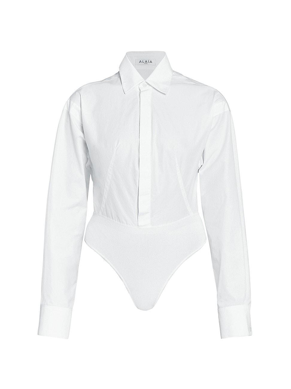 Womens Cotton-Blend Long-Sleeve Shirt Bodysuit Product Image