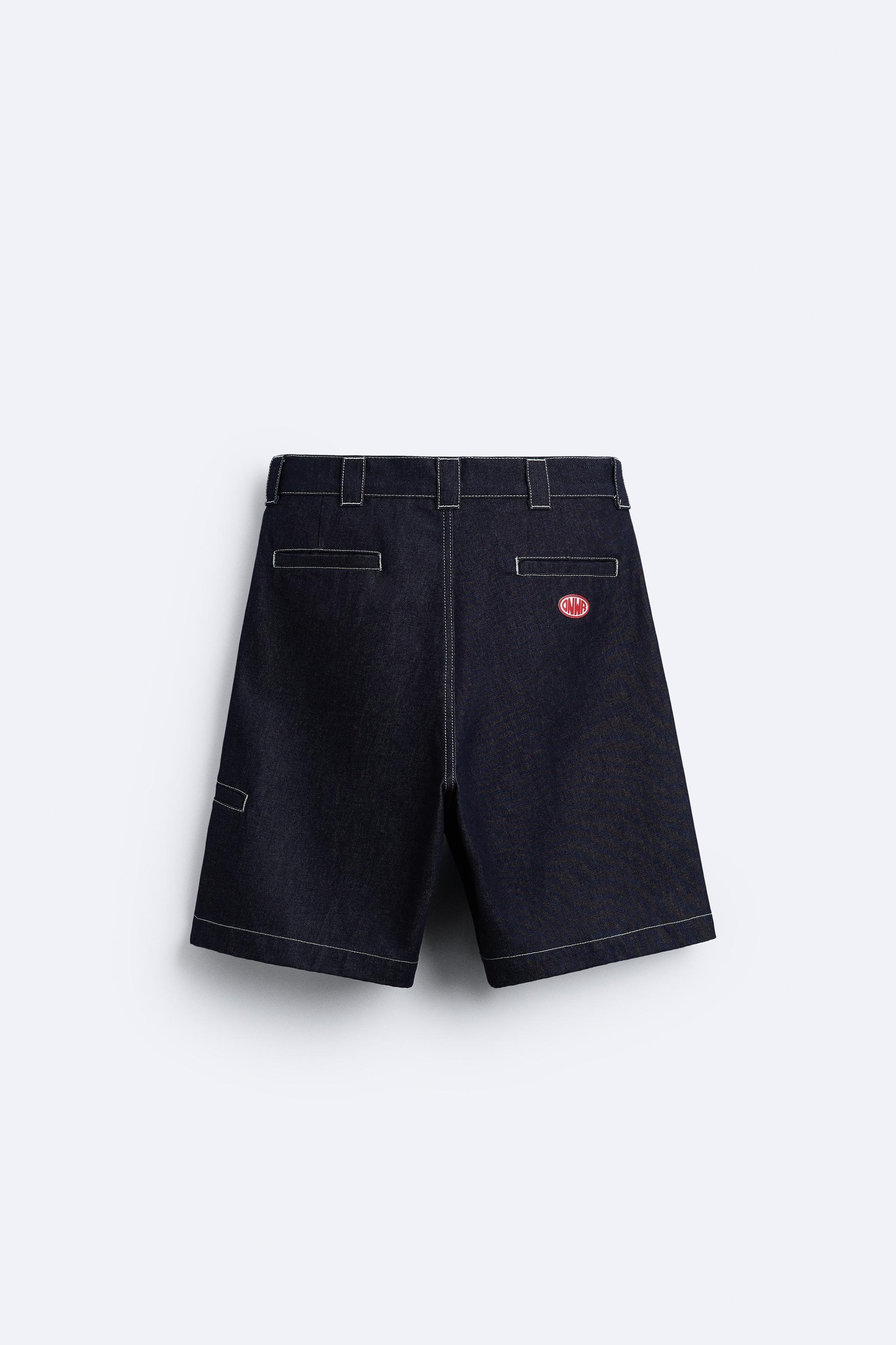 TOPSTITCHED DENIM SHORTS Product Image