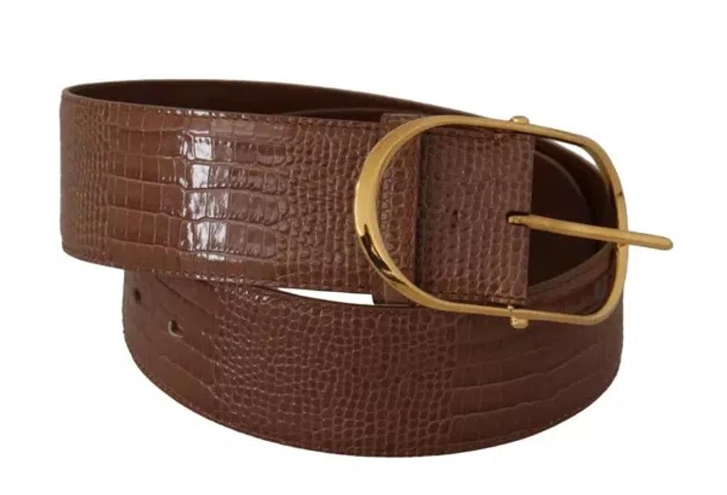 Brown Wide Waist Leather Gold Oval Metal Buckle Belt Product Image