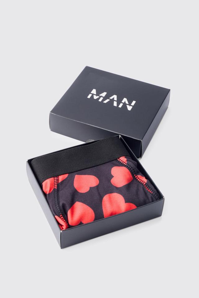 Mens Black Valentines All Over Heart Boxer Gift Set, Black Product Image