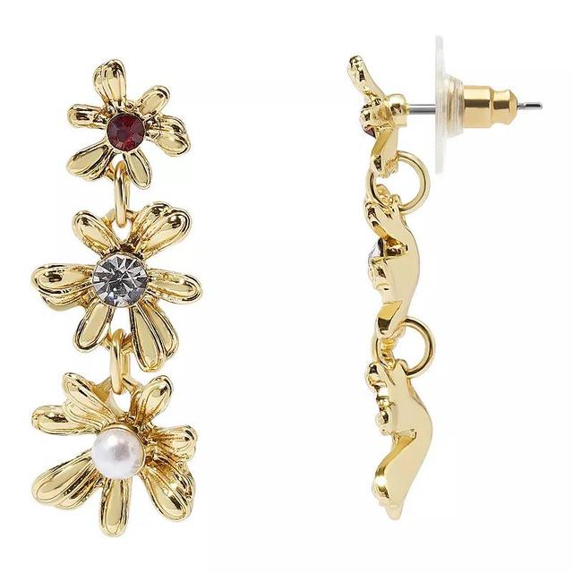 LC Lauren Conrad Gold Tone Red Crystal Flowers Linear Earrings, Womens, Multi Product Image