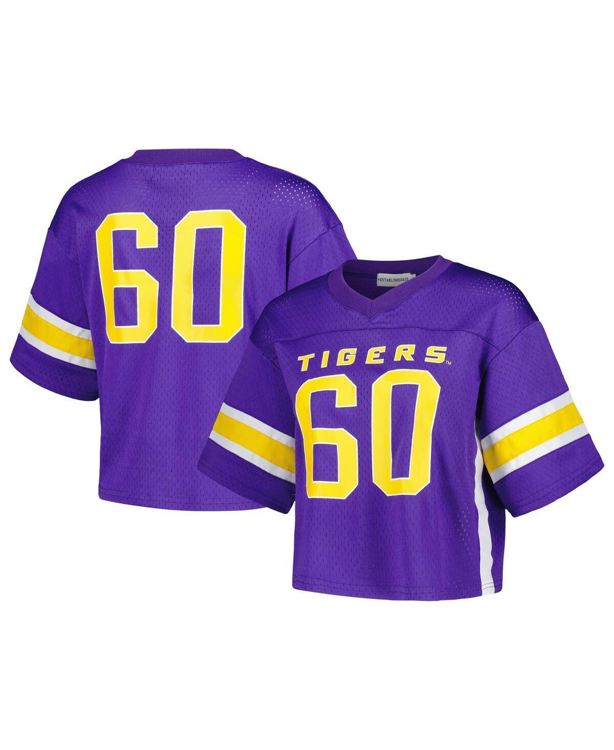 Womens Established & Co. Purple Lsu Tigers Fashion Boxy Cropped Football Jersey - Purple Product Image