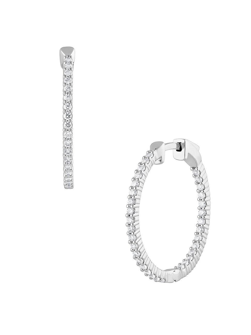 Womens 14K White Gold & 0.72 TCW Natural Diamond Inside-Out Hoop Earrings Product Image