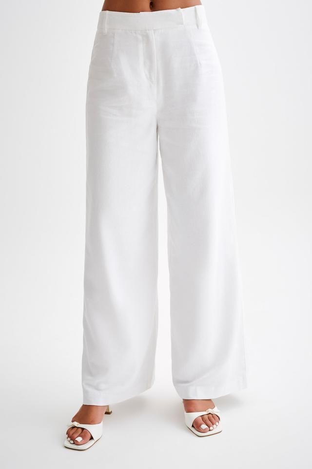 Franca Linen Wide Leg Pant - White Product Image