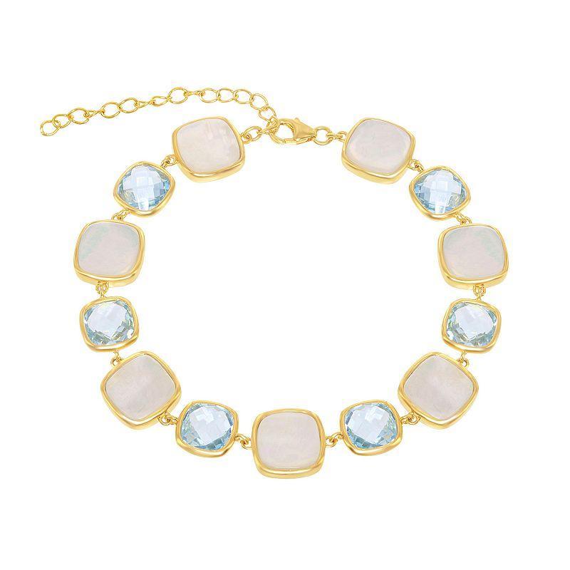 14k Gold Over Silver Blue Topaz & Mother-of-Pearl Bracelet, Womens Gold Tone Product Image