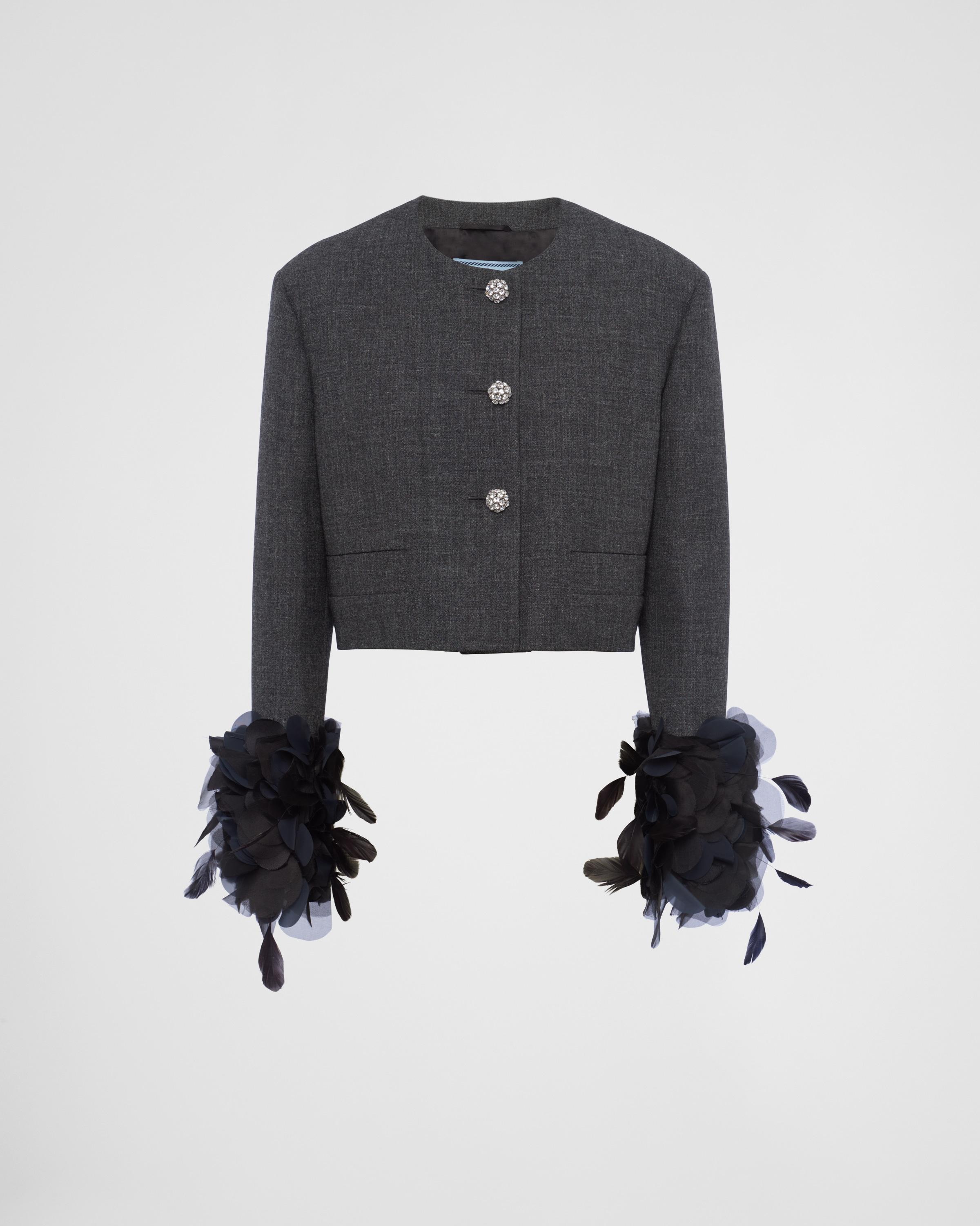 Feather-trimmed single-breasted wool jacket Product Image