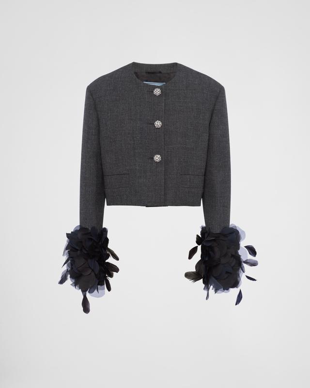 Feather-trimmed single-breasted wool jacket Product Image