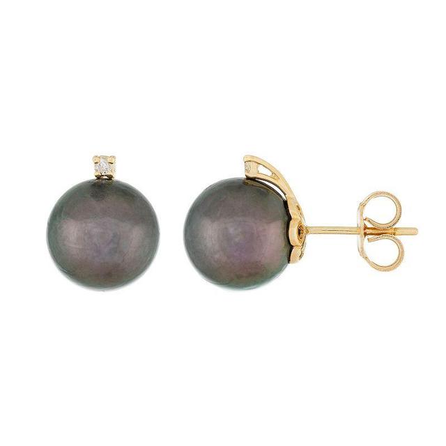 14k Gold Cultured Tahitian Pearl & 1/10 Carat T.W. Diamond Stud Earrings, Womens, White Product Image