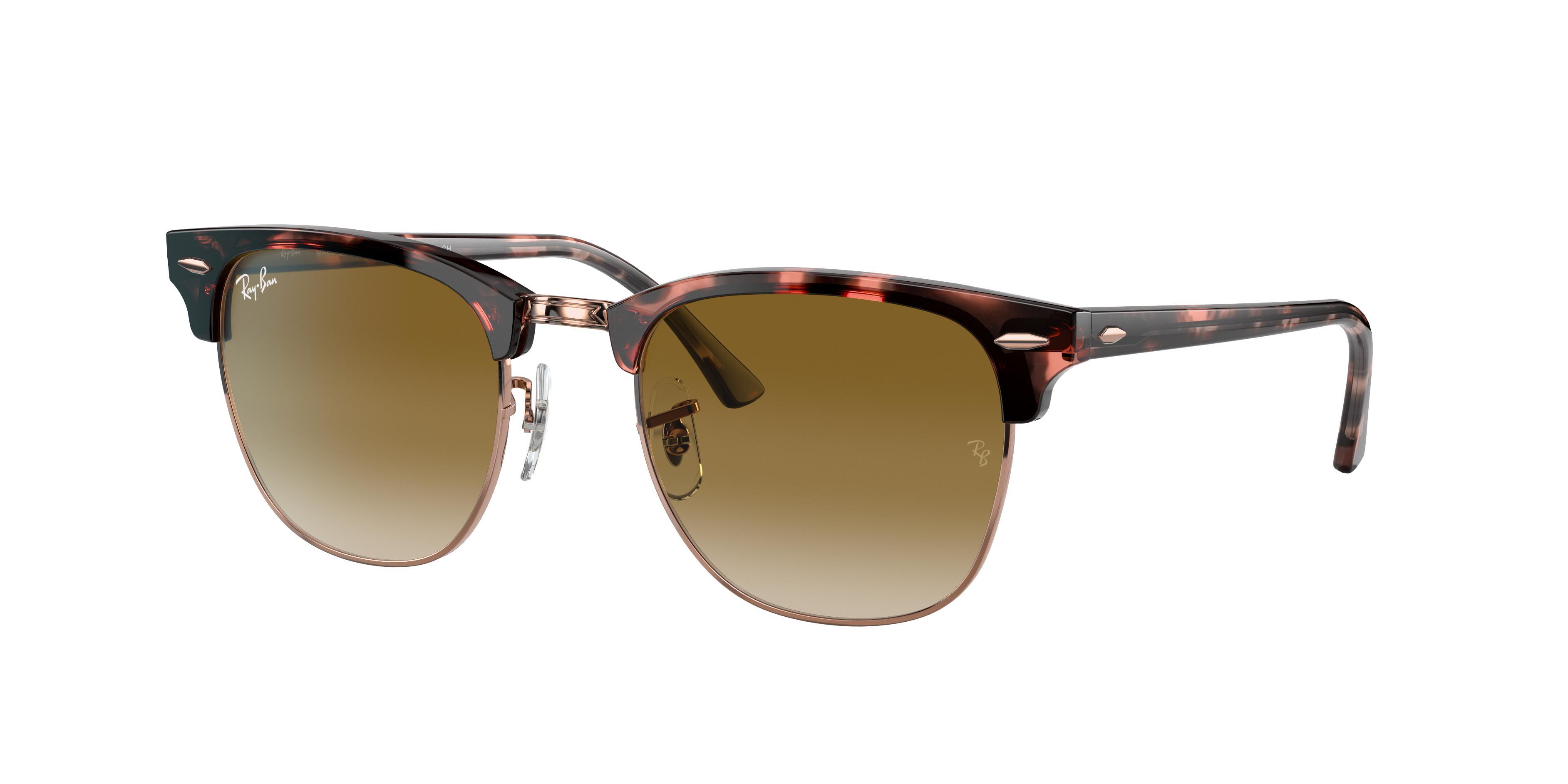 RAY BAN Clubmaster Fleck Sunglasses Tortoise Frame Brown Lenses 49-21 Product Image