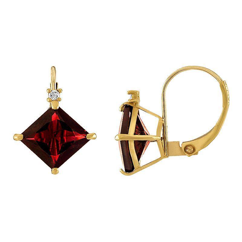 Tiara 10k Gold Garnet & Diamond Accent Leverback Earrings, Womens Product Image