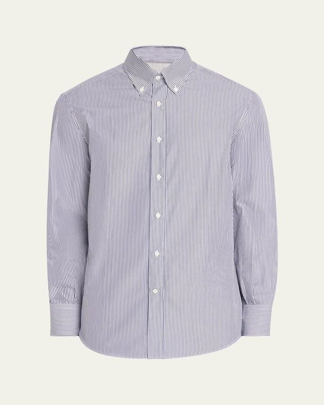 Mens Cotton Mini-Stripe Casual Button-Down Shirt Product Image