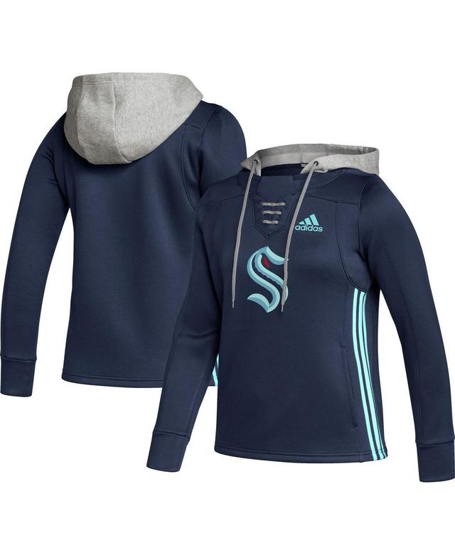 Womens adidas Deep Sea Blue Seattle Kraken Skate Lace Team Pullover Hoodie Product Image