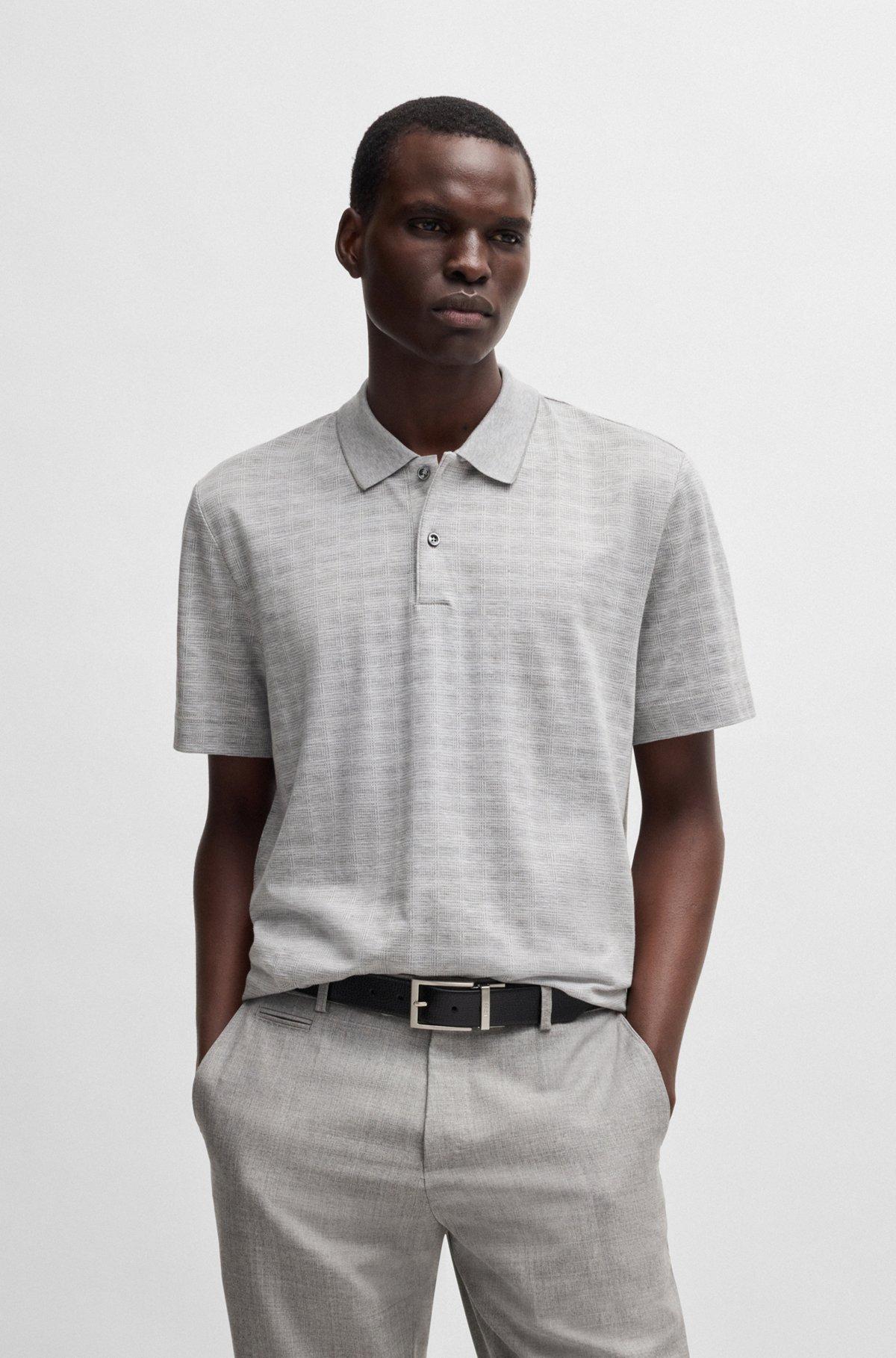 Relaxed-fit polo shirt in cotton-silk checked jacquard Product Image