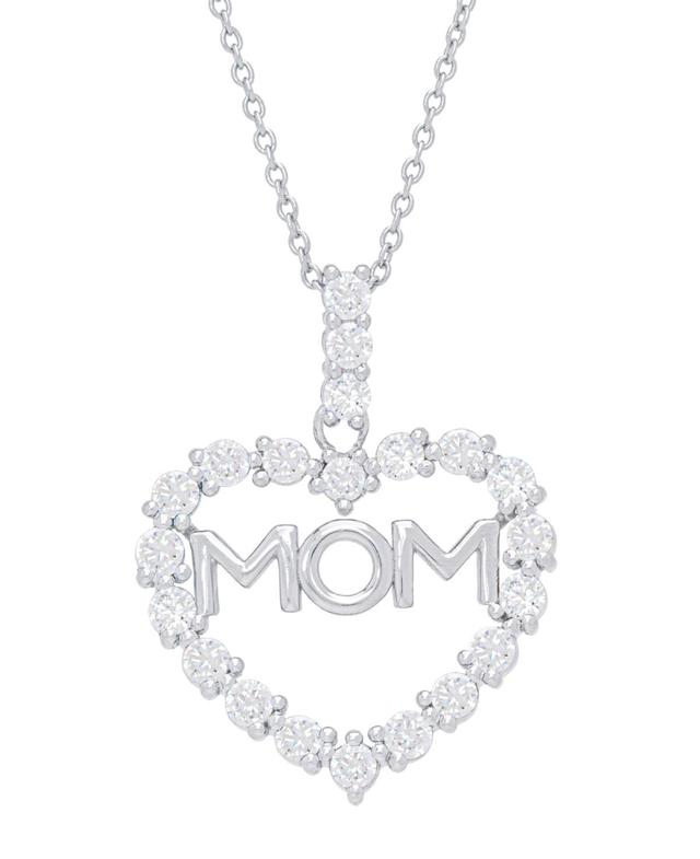 Macys Womens Cubic Zirconia Mom Heart Pendant Necklace Product Image