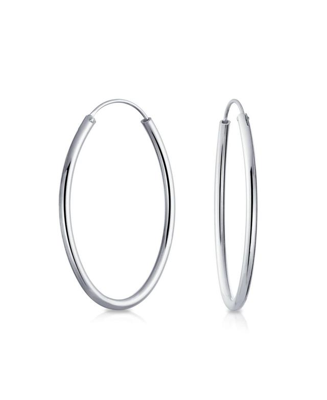 Bling Jewelry Minimalist Round Shaped Endless Continuous Thin Tube Hoop Earrings For Women Polished .925 Sterling Silver 1.6 Inch Diameter Product Image