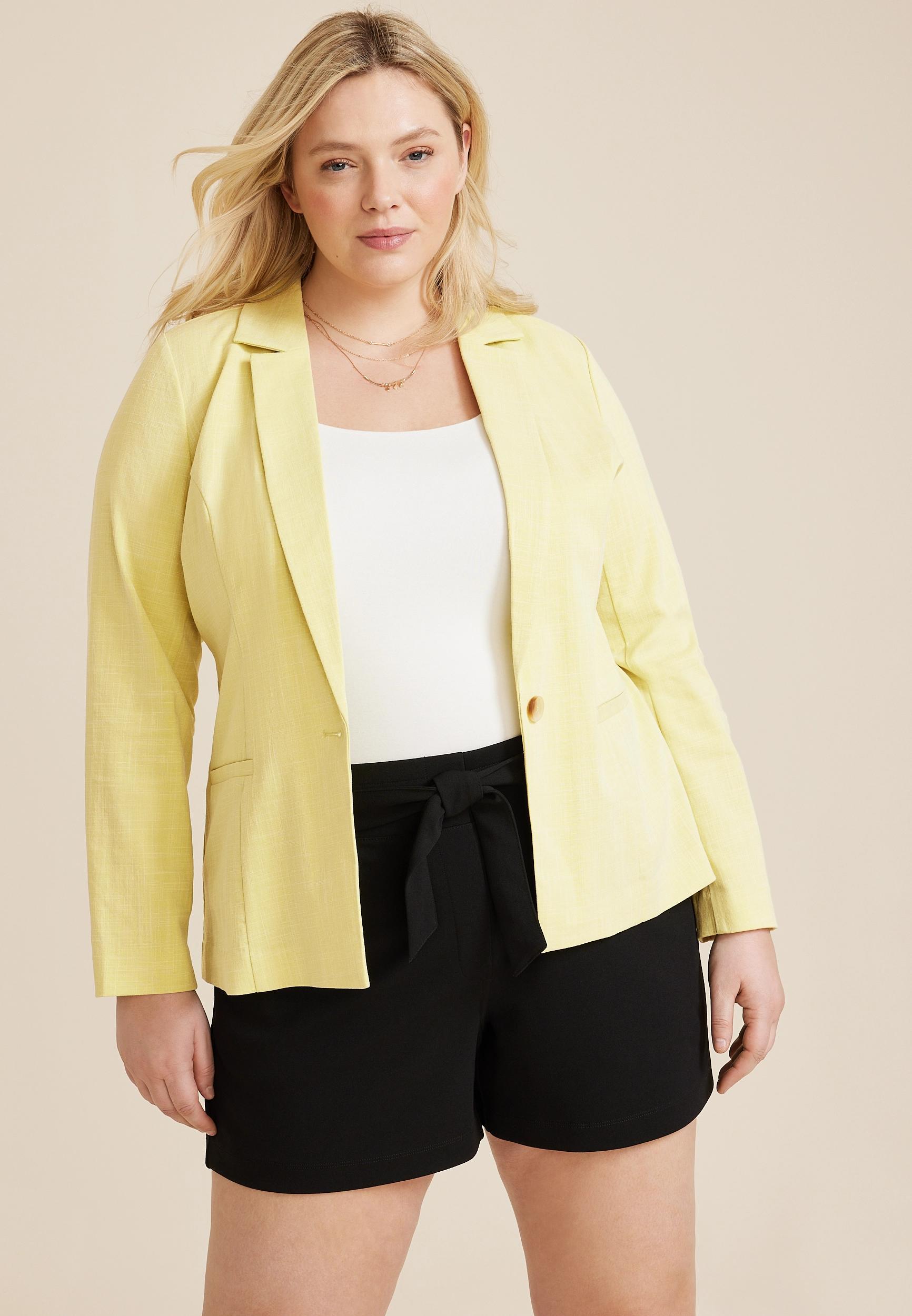 Maurices Plus Size Womens Blazer Linen Like Green Size 4X Product Image