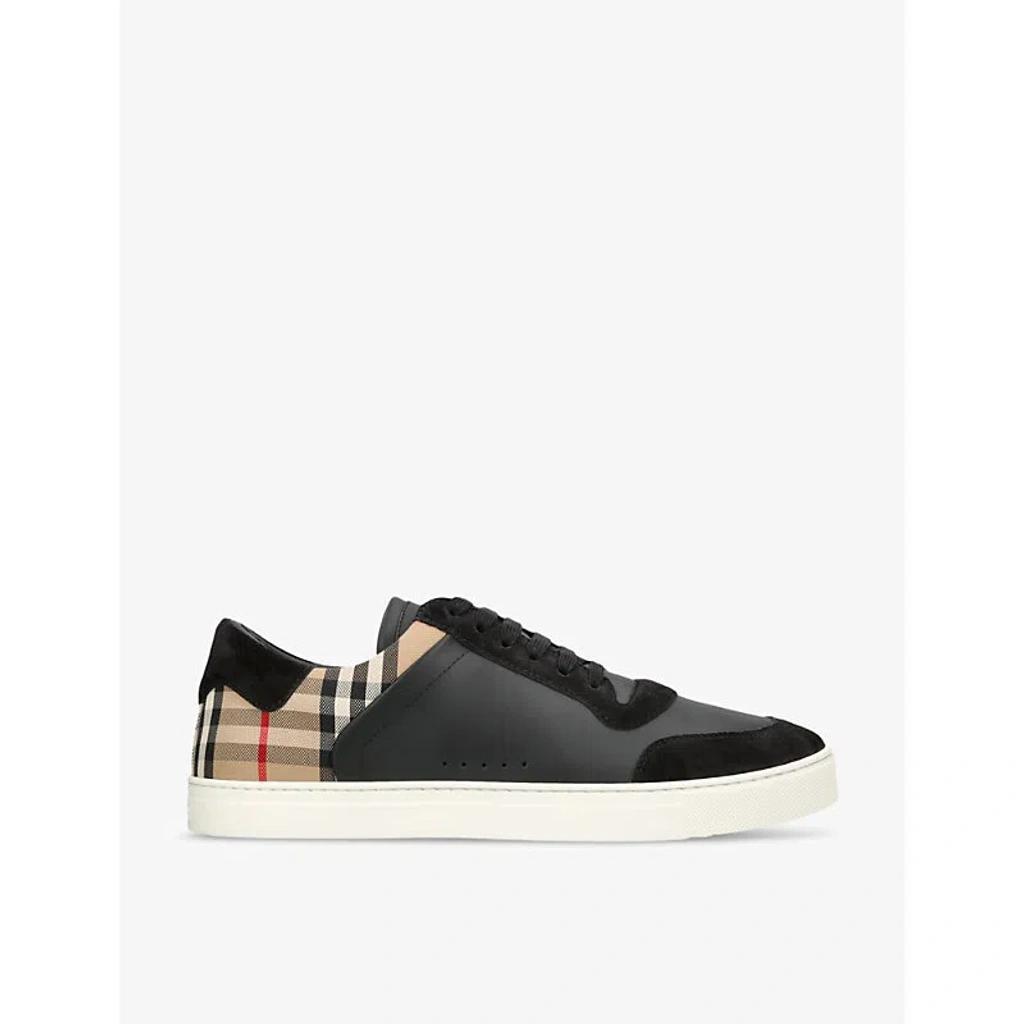 BURBERRY Stevie Check-print Leather Low-top Trainers In Black Product Image