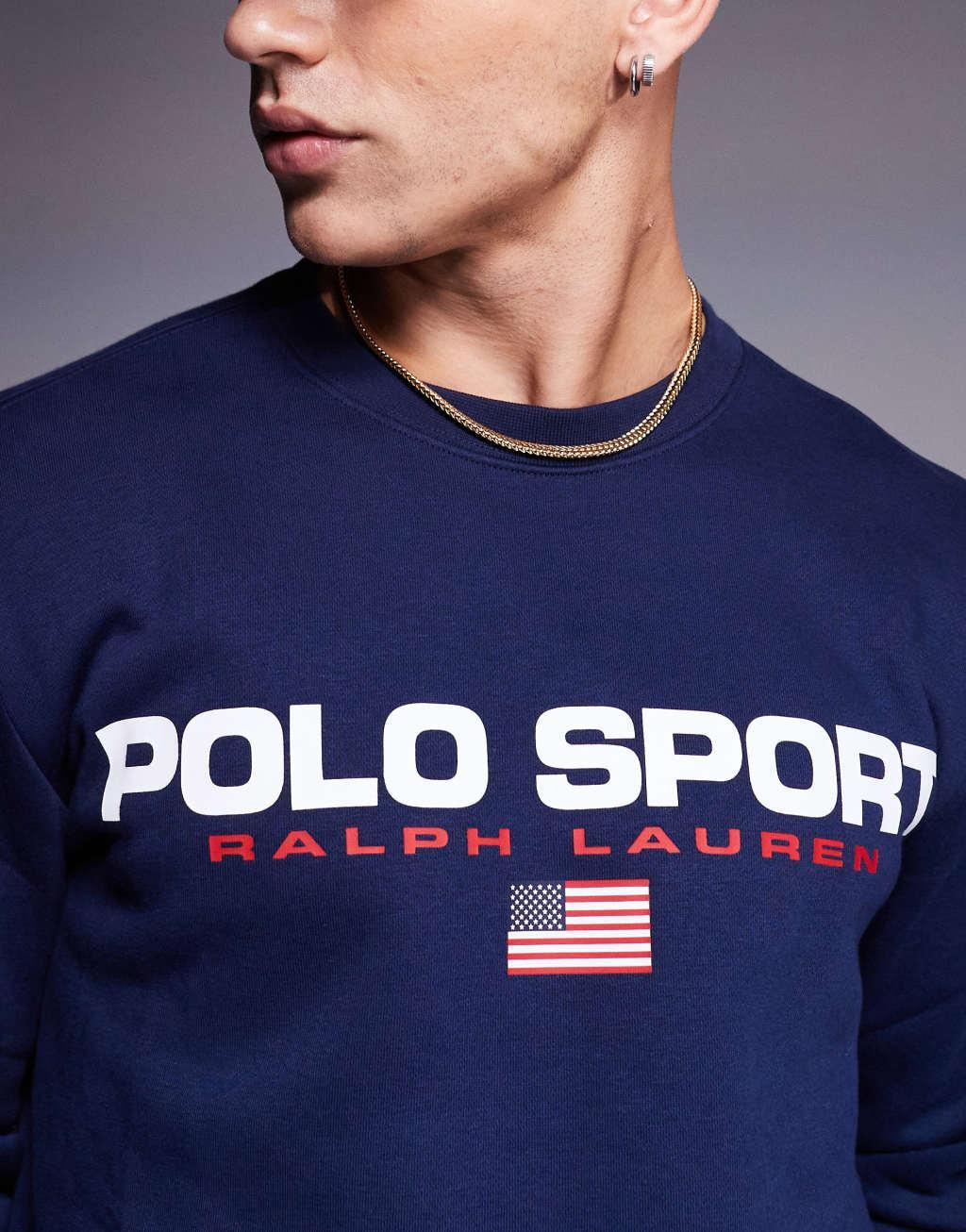 Polo Ralph Lauren Sports Capsule crew neck logo sweatshirt in navy Product Image