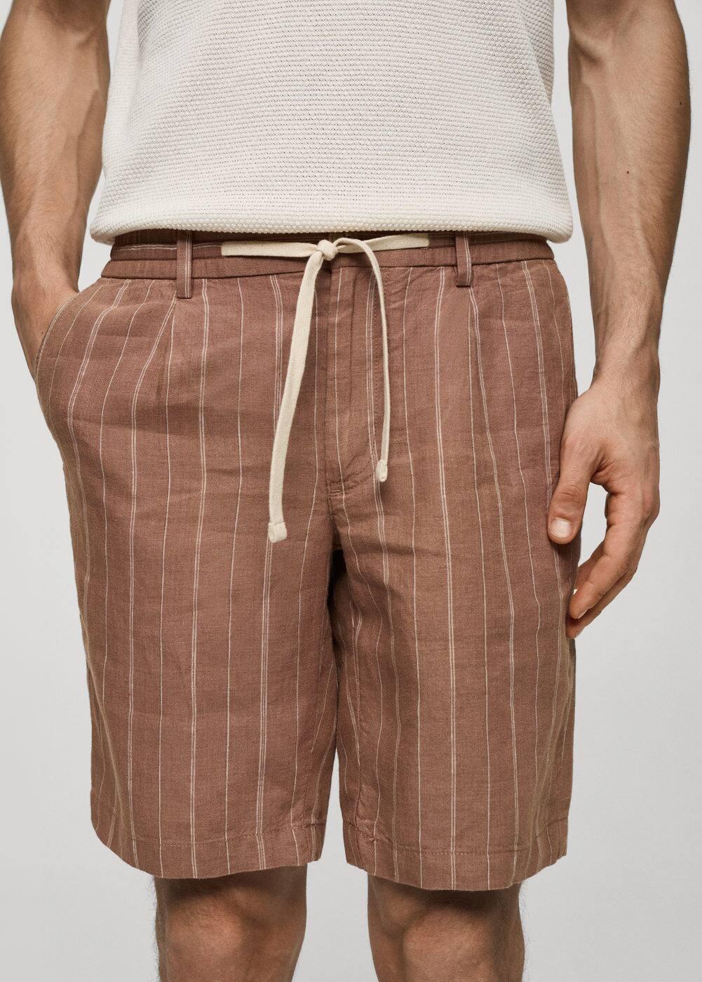 Mango Mens Drawstring Detail Striped Bermuda Shorts Product Image