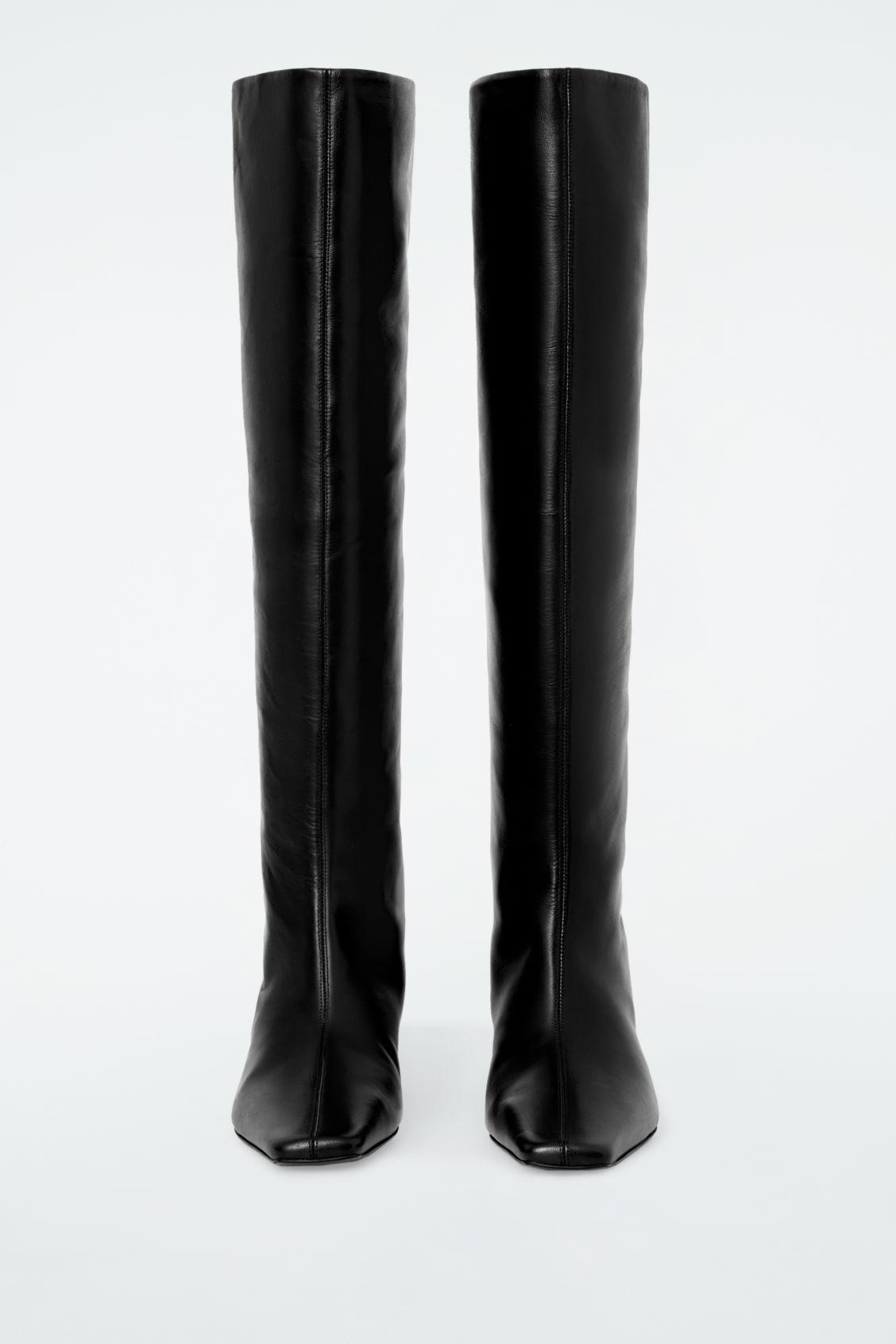 SLOUCHED LEATHER KNEE-HIGH BOOTS Product Image