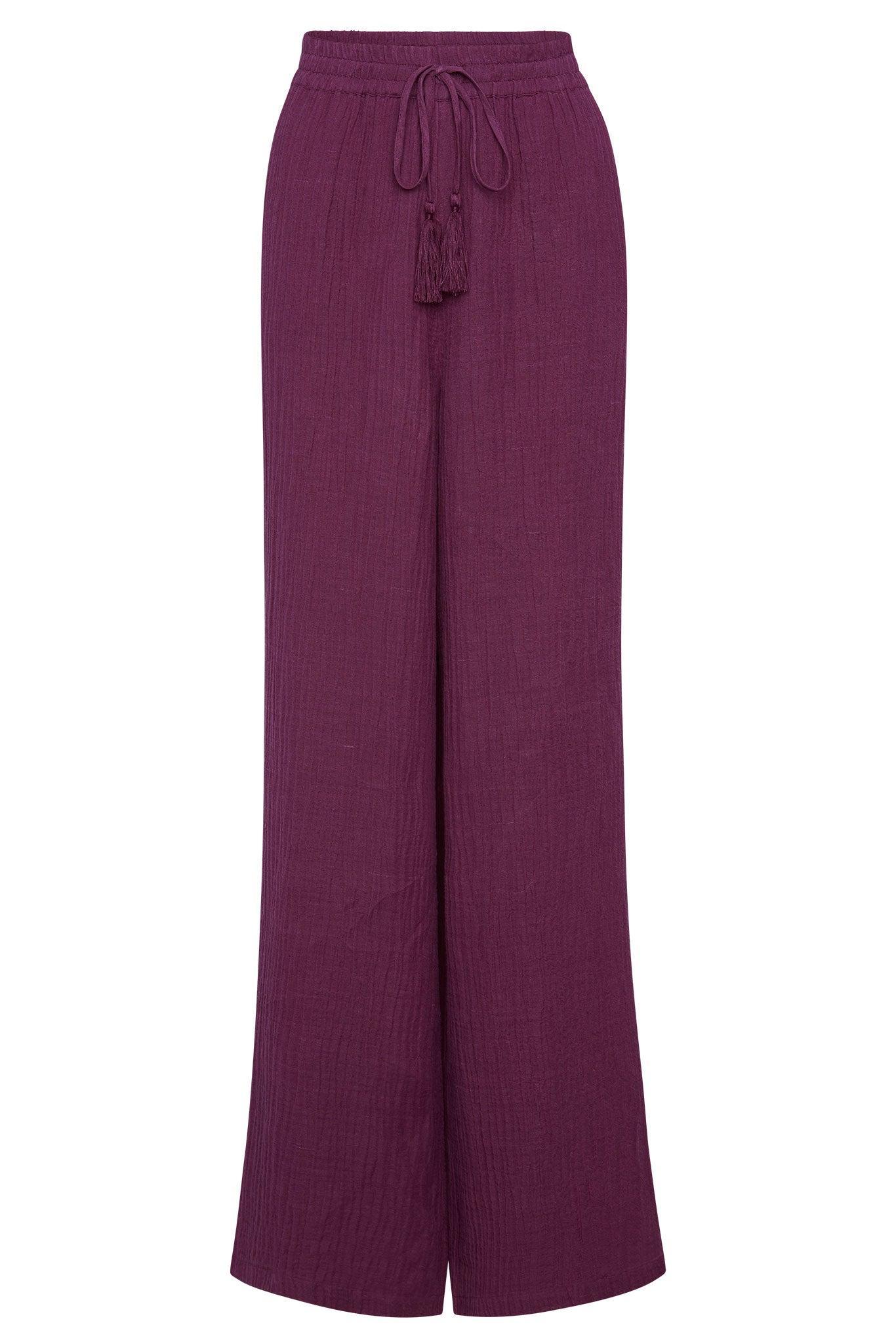 Tahiti Pant - Eggplant Crinkle Linen Product Image