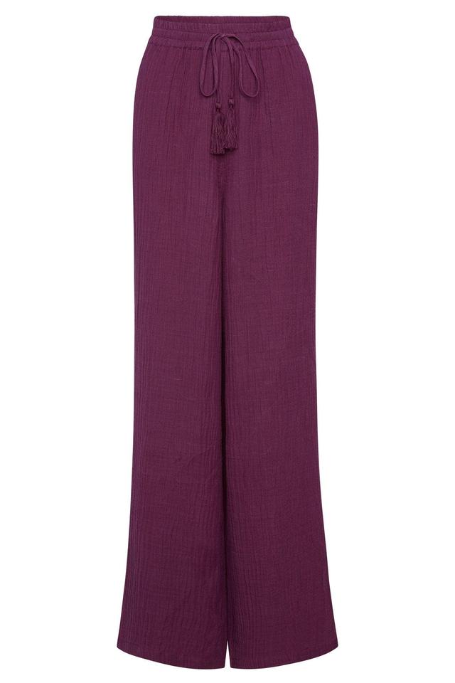 Tahiti Pant - Eggplant Crinkle Linen Product Image