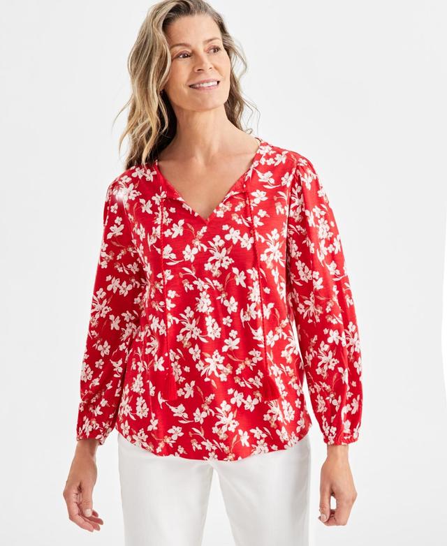 Style & Co Womens Printed Tassel Knit Blouse, Created for Macys Product Image