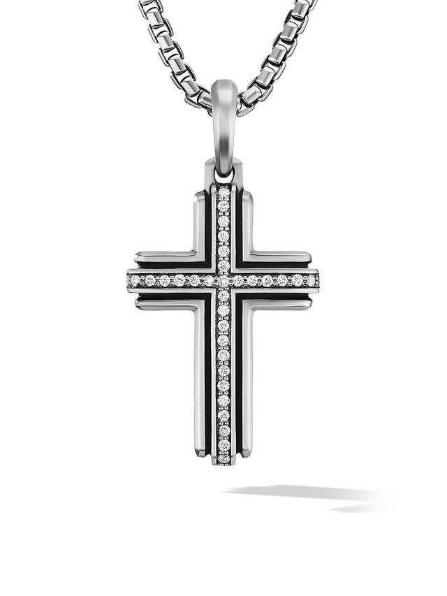 David Yurman Mens Deco Cross Pendant in Sterling Silver with Diamonds, 34mm Product Image