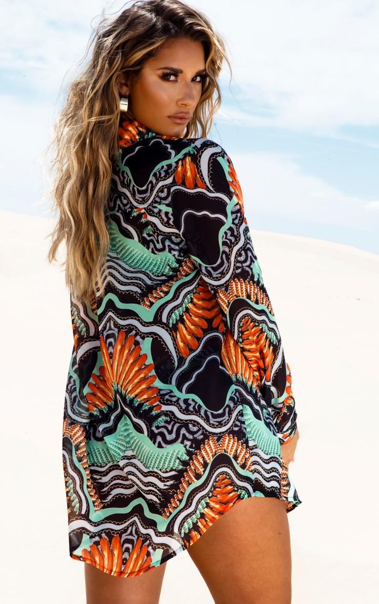 Black Tribal Print Beach Shirt Product Image