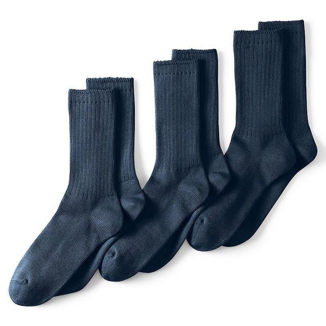 Mens Lands End Seamless Toe Cotton 3-Pack Crew Socks Radiant Blue Product Image