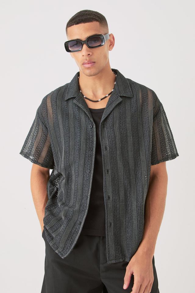 Boxy Open Lace Stripe Shirt | boohooMAN USA Product Image