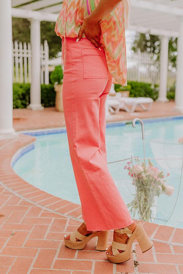 The Adriana High Waist Wide Leg Jean in Coral Pink Product Image