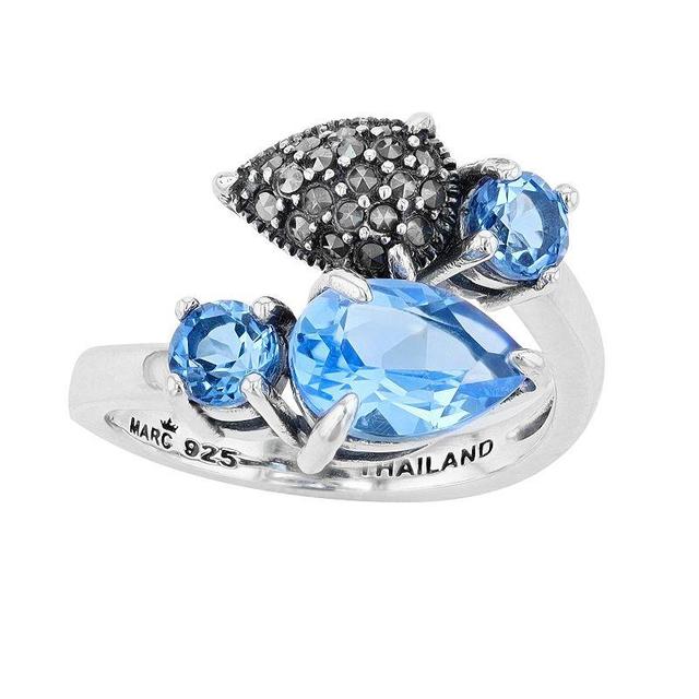 Lavish by TJM Sterling Silver Simulated Blue Quartz & Marcasite 2-stone Ring, Womens Product Image