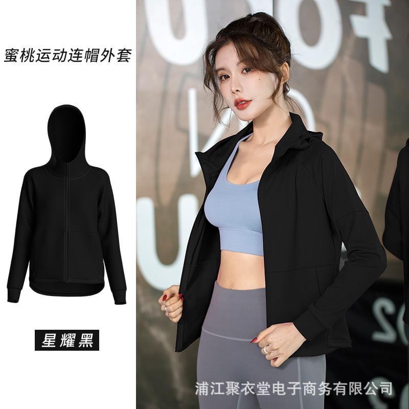 Stand Collar Plain Panel Zip Hoodie Product Image