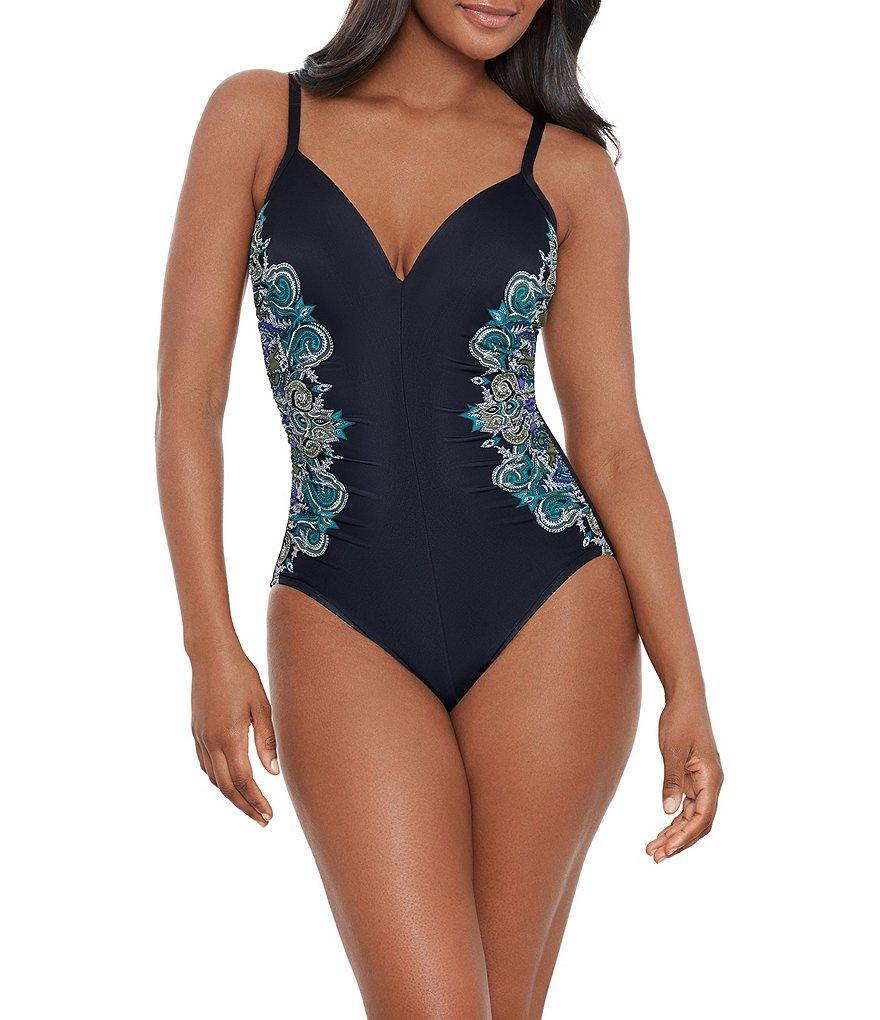 Miraclesuit Precioso Temptation Printed V-Neck Shirred Underwire DD Cup Shaping One Piece Swimsuit Product Image