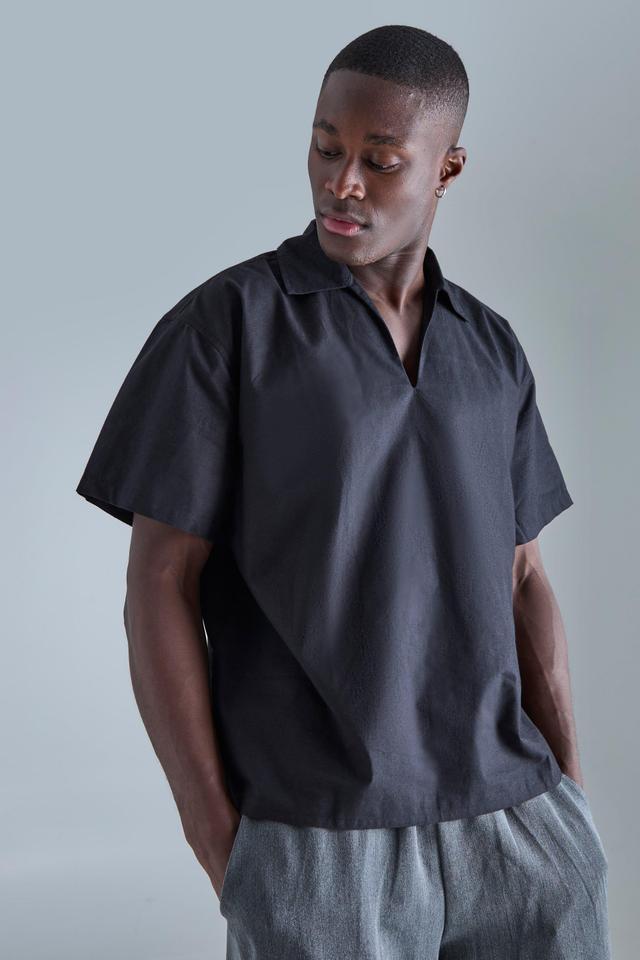 Overhead V Neck Dropped Shoulder Shirt | boohooMAN USA Product Image