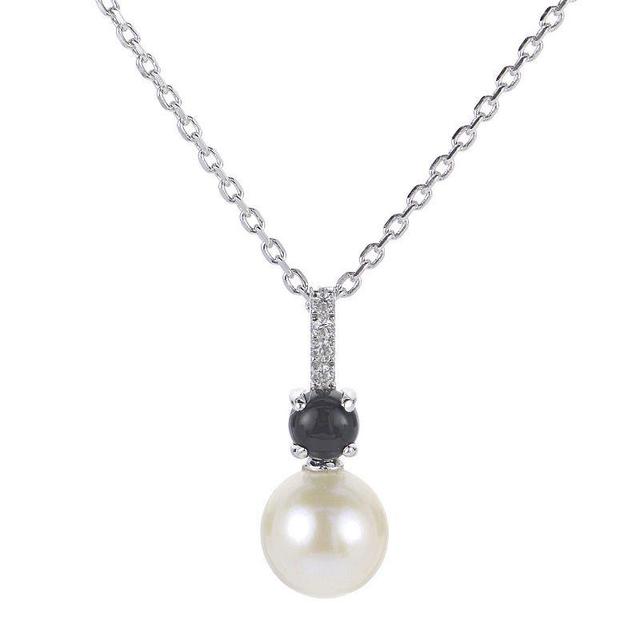 PearLustre by Imperial Sterling Silver Freshwater Cultured Pearl, Lab-Created White Sapphire & Black Onyx Pendant Necklace, Womens Product Image