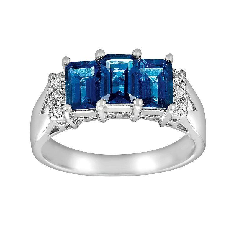 Sterling Silver London Blue Topaz and Diamond Accent 3-Stone Ring, Womens Product Image