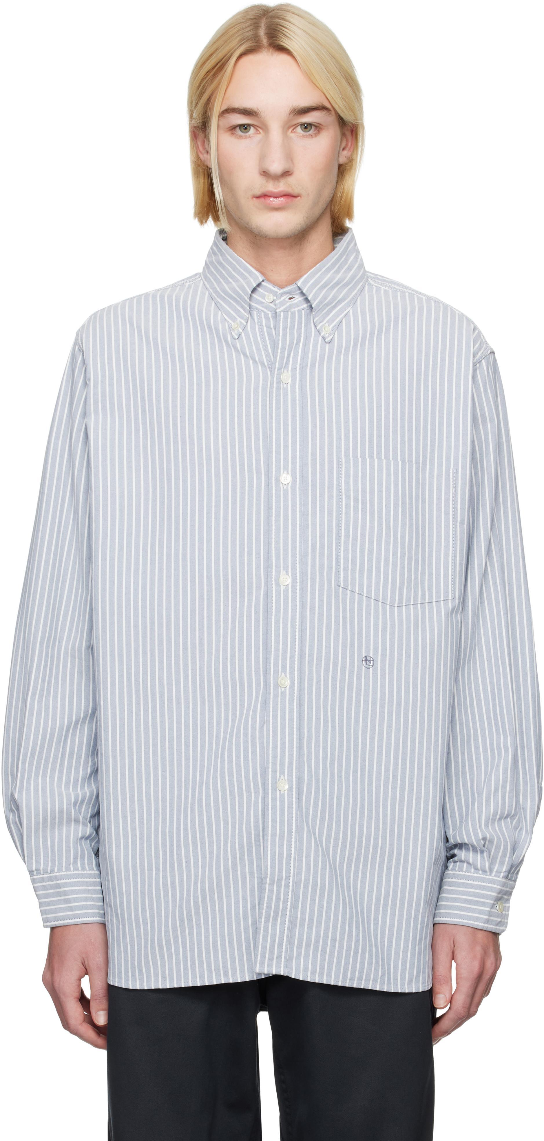 Navy Button Down Stripe Wind Shirt Product Image