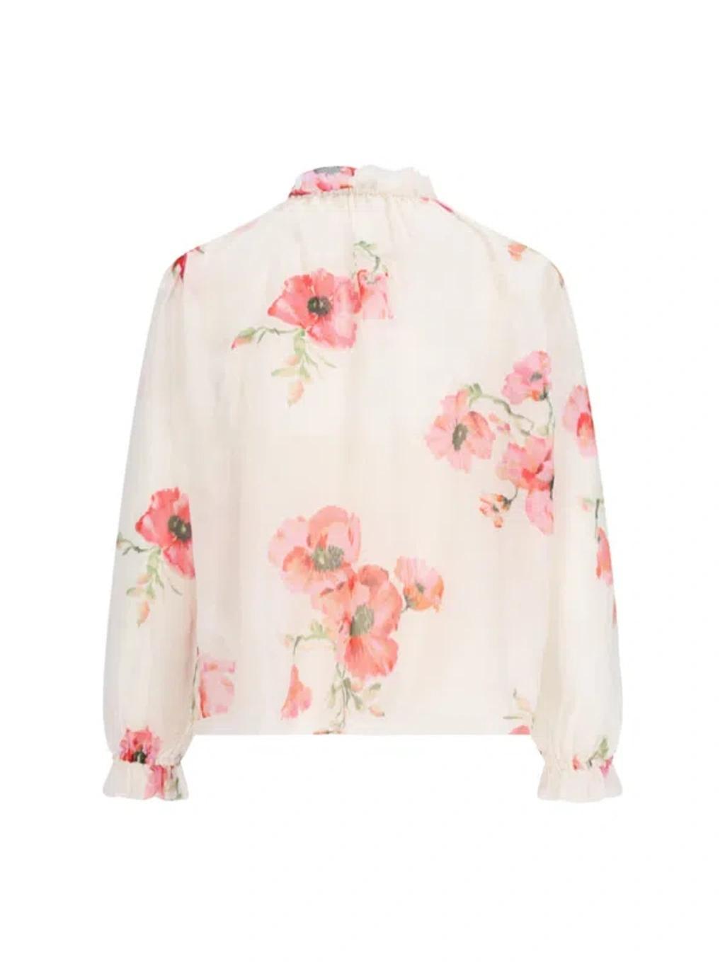 ZIMMERMANN Lightburst Ruffled Floral-print Cotton And Silk-blend Voile Blouse In Cream,red Floral Product Image