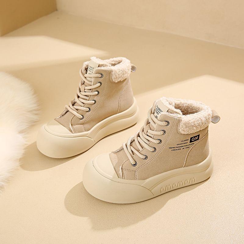 Platform Fleece-Lined Lace Up Short Boots Product Image