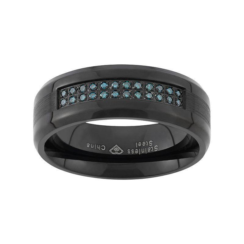 1/6 Carat T.W. Blue Diamond Black Ion-Plated Stainless Steel Wedding Band - Men, Mens Product Image