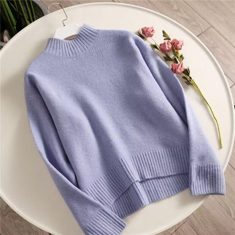 Long Sleeve Turtleneck Plain Knitted Sweater Product Image