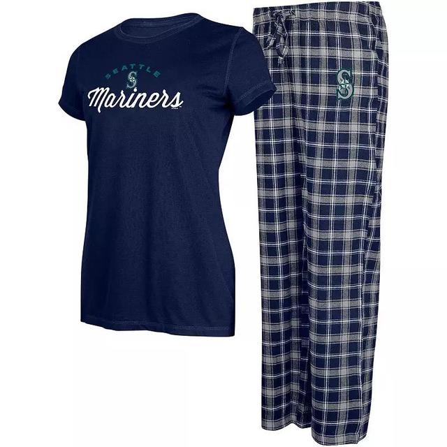 Womens Concepts Sport /Gray Seattle Mariners Arctic T-Shirt & Flannel Pants Sleep Set Blue Product Image