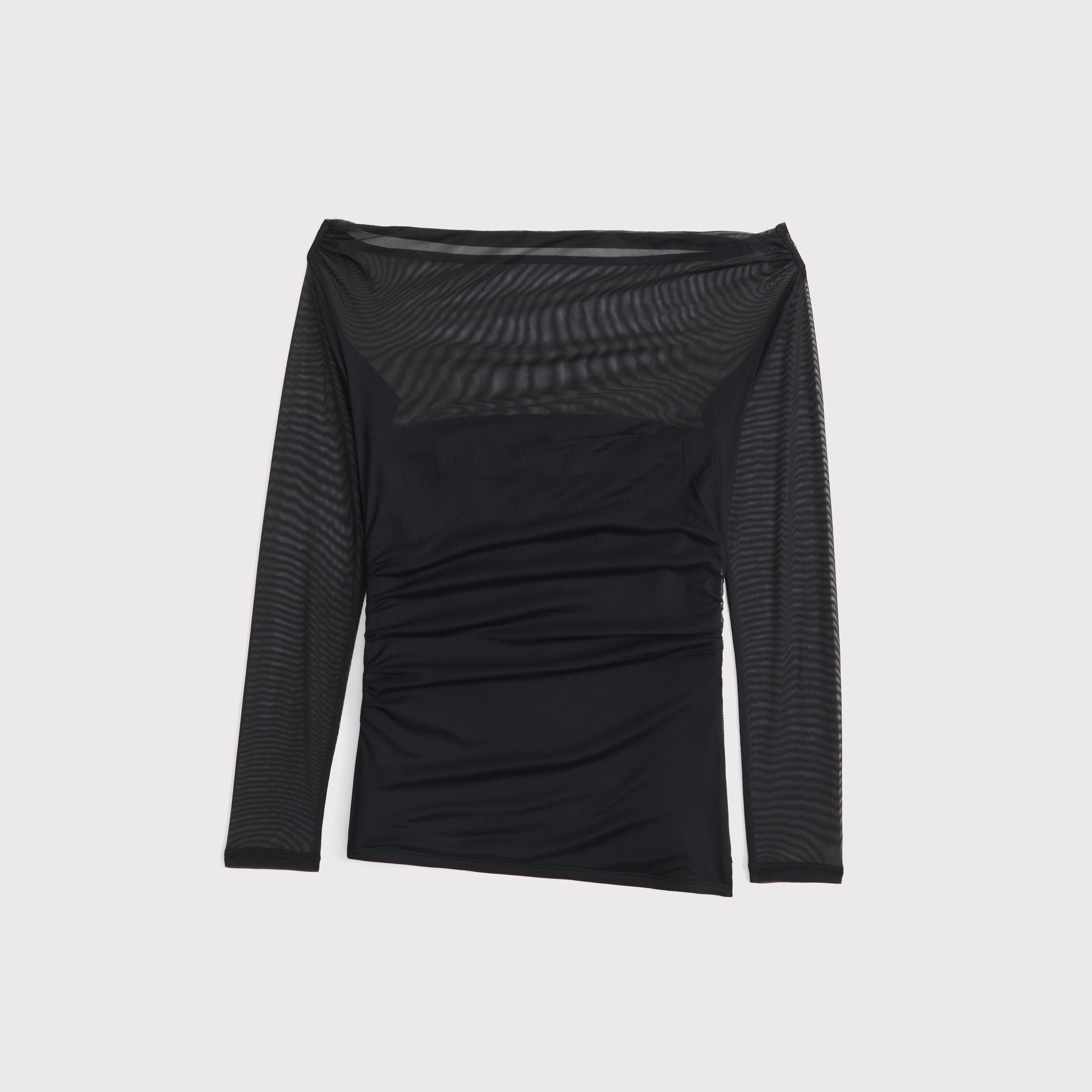 Off-The-Shoulder Draped Mesh Top Product Image