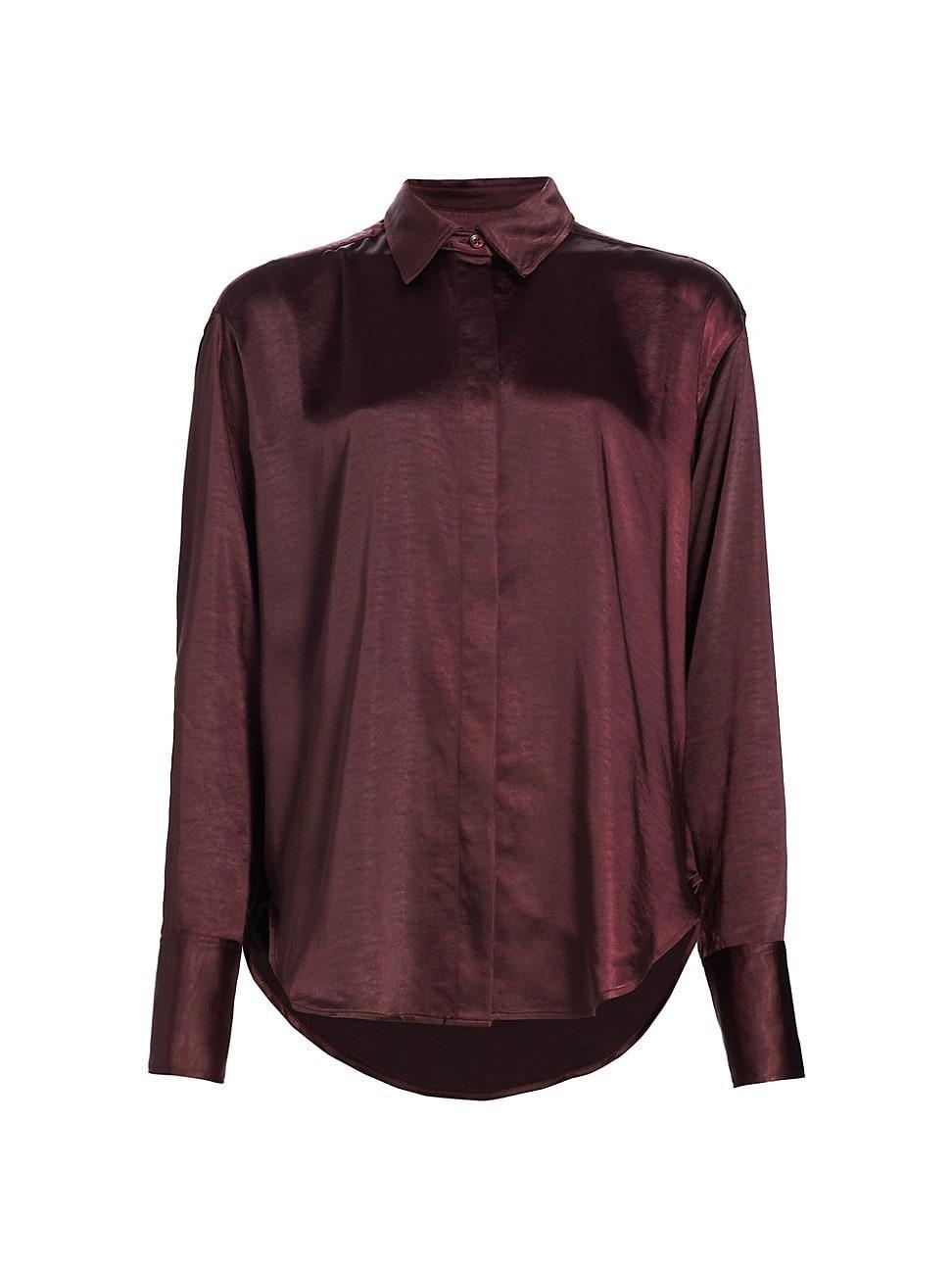 Good American Washed Satin Button Front Long Sleeve Weekend Coordinating Shirt product image