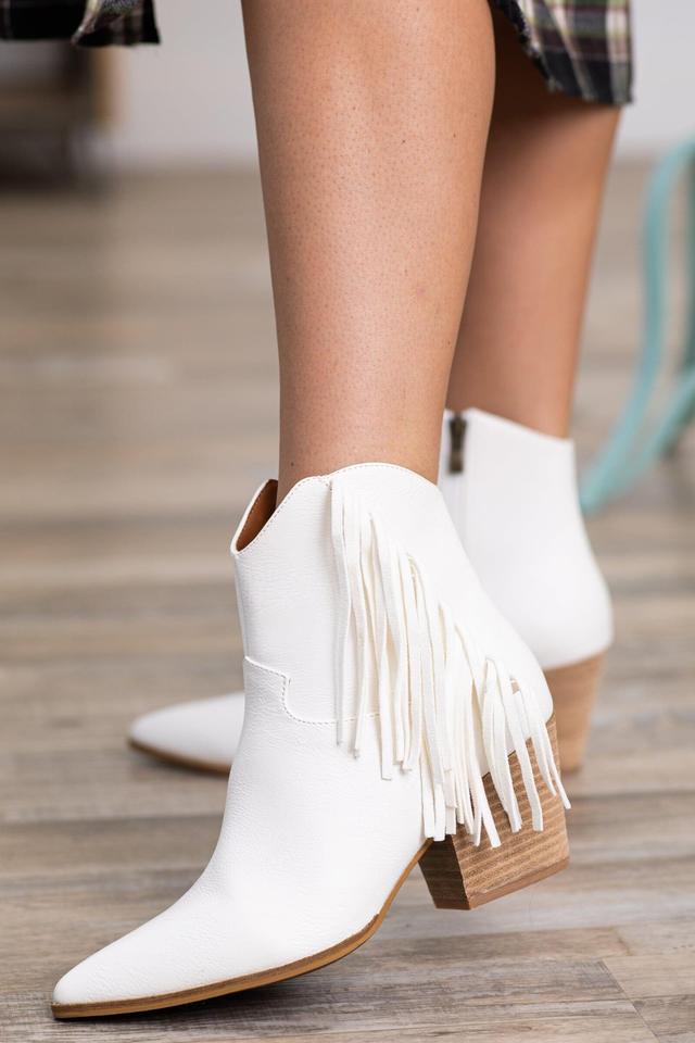 White Bootie With Fringe Detail Product Image