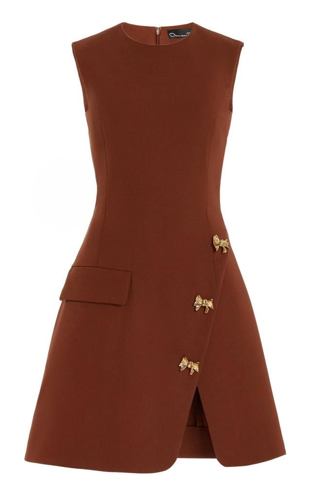 OSCAR DE LA RENTA Button-detailed Stretch-wool Mini Dress In Cocoa Product Image