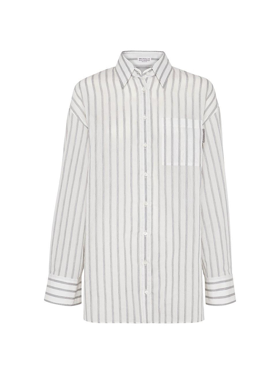 Womens Cotton and Silk Textured Stripe Gauze Shirt Product Image